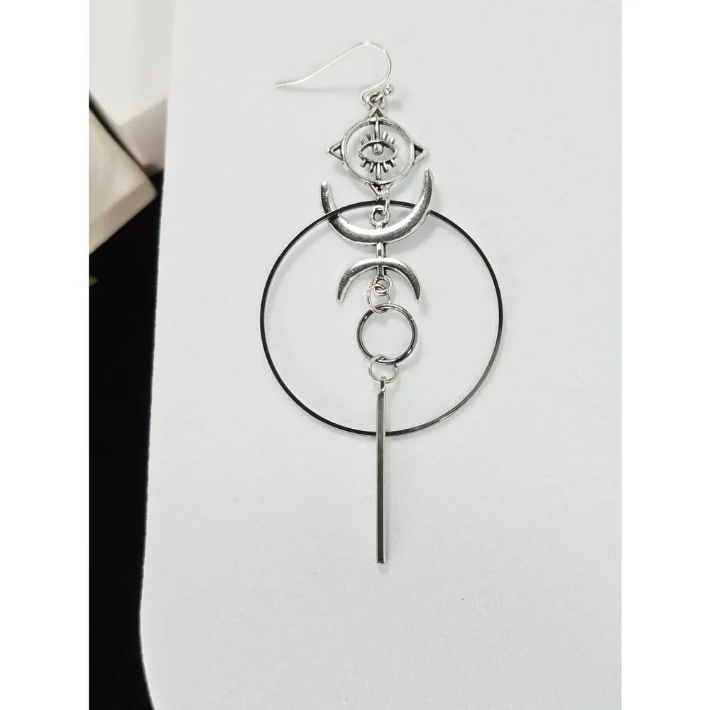 Evil Eye Moon Earrings Silver Dangle Celestial Hoop Statement Oversized Edgy Alt